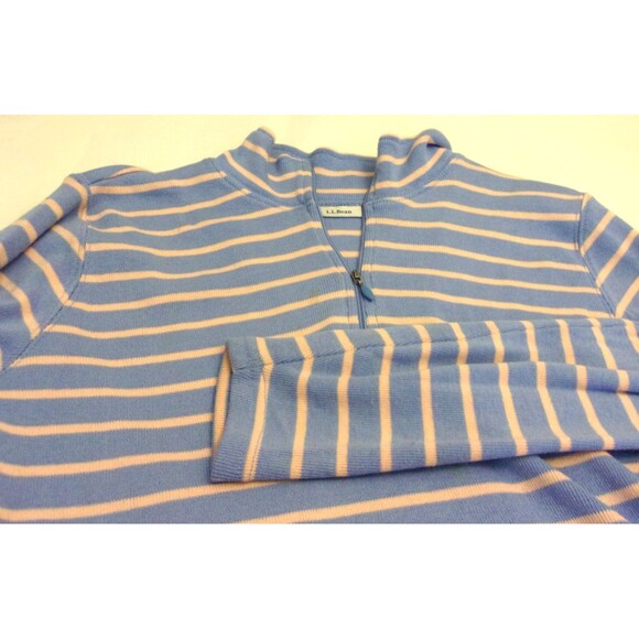 L.L Bean Pink Gray Striped Shirt Size L-XL .25 Front Zipper Cotton Stretchy - Picture 3 of 5